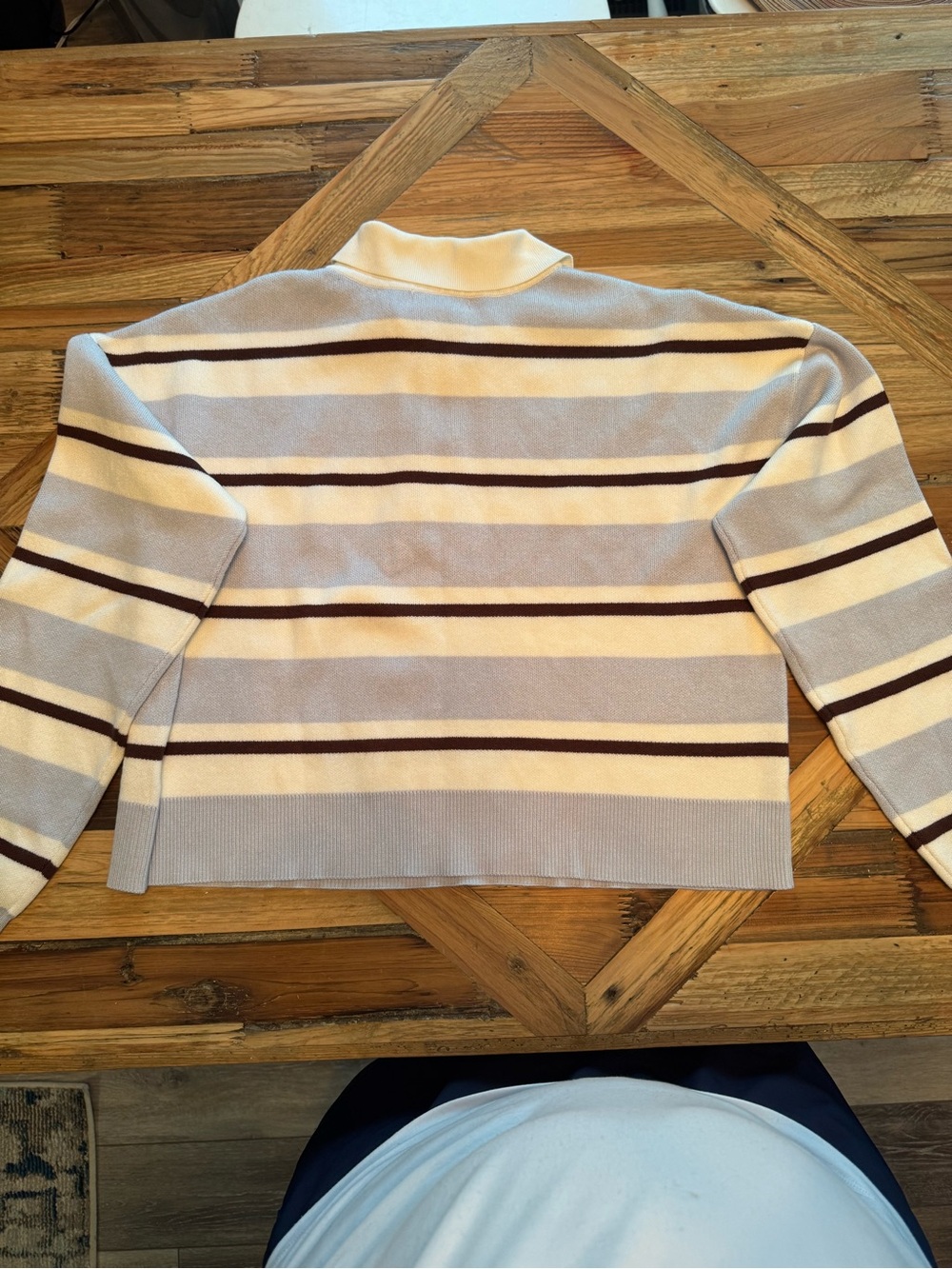 NWT 525 America Striped Cropped Polo Sweater Blue Cream Brown Medium - Picture 2 of 4